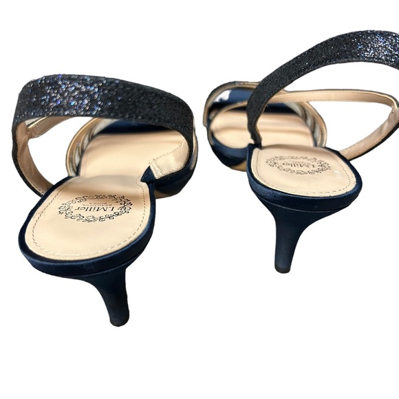 I.miller navy blue studded sequins strappy sandal kitten heels size 8.5 - Picture 3 of 5